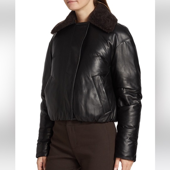 NWT! VINCE Shearling-Trim Lamb Leather Down Puffer Jacket - S - Picture 4 of 16